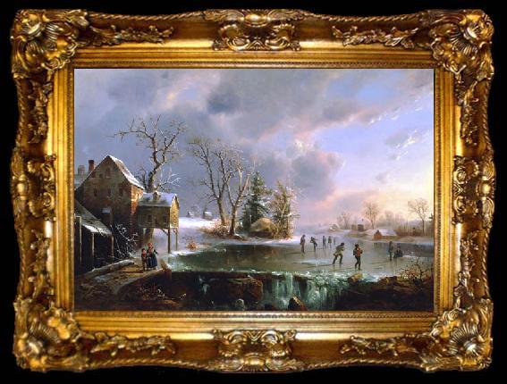 framed  Regis-Francois Gignoux Skating by the Mill, ta009-2